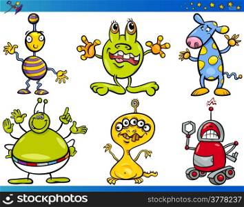 Cartoon Illustrations Set of Fairytale or Fantasy Funny Characters