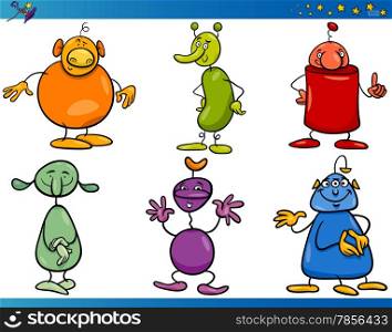 Cartoon Illustrations Set of Fairytale or Fantasy Funny Characters or Aliens