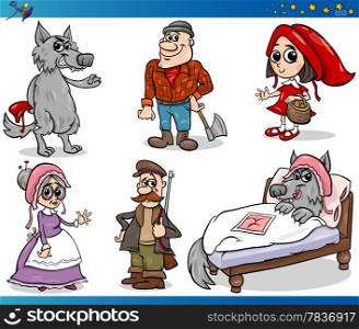 Cartoon Illustrations Set of Little Red Riding Hood Fairy Tale Characters
