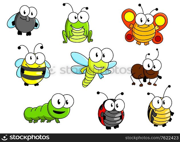 Cartoon insects set isolated on white background for fairytale design