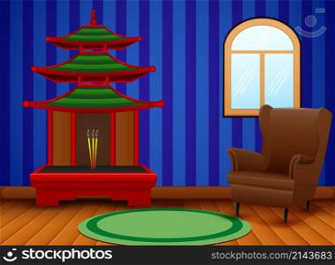 Cartoon interior of the chinese living room