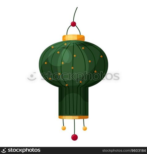 Cartoon isolated vector illustration of green Chinese Lantern with an ornament. Symbol of Chinese culture. Element of Mid-Autumn Festival, Lantern festival, Chinese New Year and Korean Chuseok