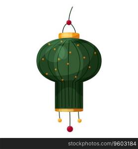 Cartoon isolated vector illustration of green Chinese Lantern with an ornament. Symbol of Chinese culture. Element of Mid-Autumn Festival, Lantern festival, Chinese New Year and Korean Chuseok