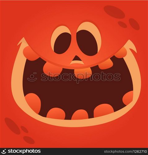 Cartoon Jack-o-Lantern face. Halloween vector illustration of curved pumpkin character