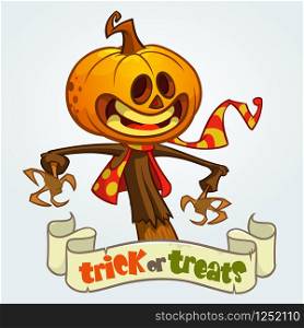 Cartoon Jack-o-lantern. Halloween vector illustration. Postcard or poster for party