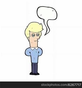 cartoon jaded man with speech bubble