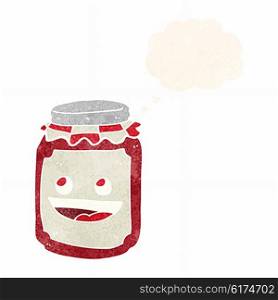 cartoon jar of preserve with thought bubble