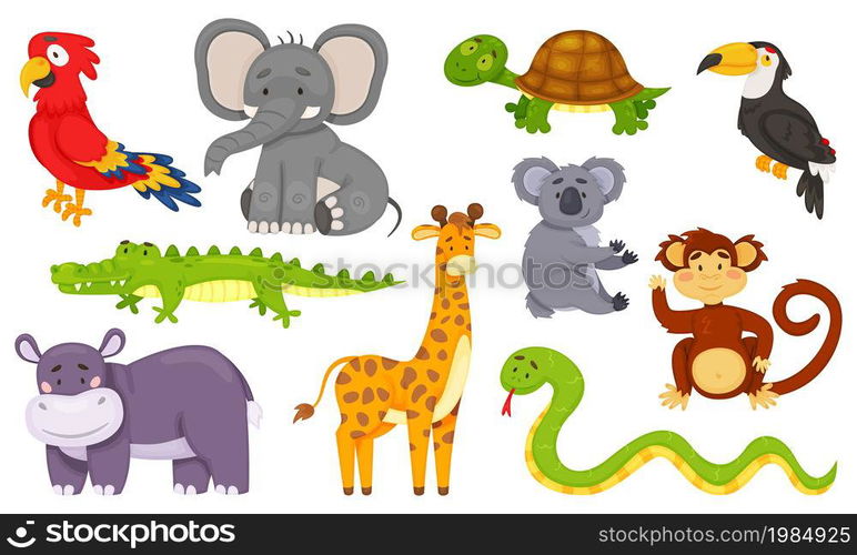 Cartoon jungle animals, wild african animal characters. Cute monkey ...