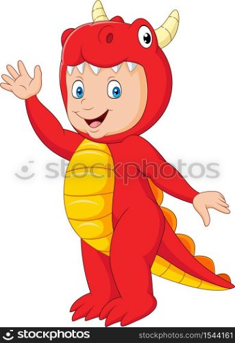 Cartoon kid with Halloween dragon costume