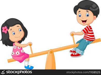 Cartoon kids playing on seesaw