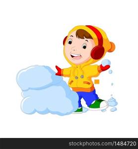 cartoon kids playing with snow