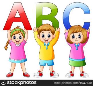 Cartoon kids showing alphabets illustration