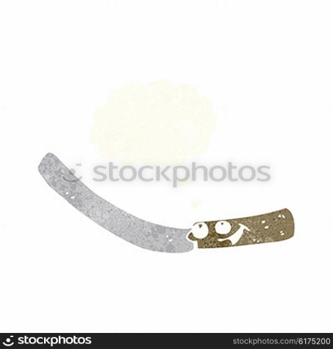 cartoon kitchen knife with thought bubble