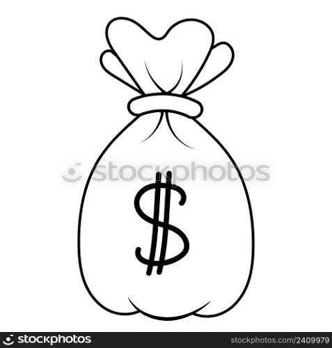 cartoon knotted bag with money bank icon, vector bag dollar money symbol, financial money savings sign, wealth concept