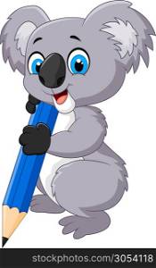 Cartoon koala holding pencil