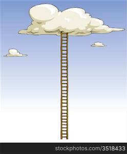Cartoon ladder to the clouds, vector illustration