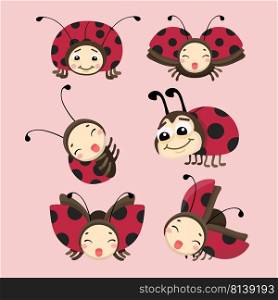 Cartoon ladybug vector set. 