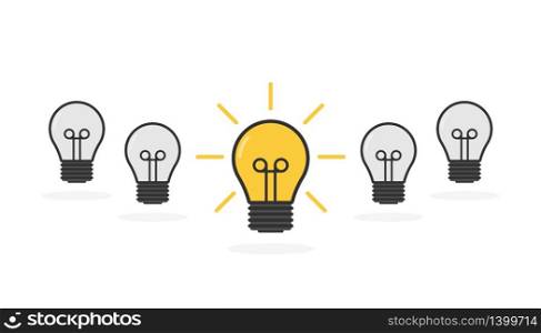 Cartoon lamps. Bulb light icon - idea sign, solution. Electricity, shine. Light bulb line icon vector. Cartoon lamps. Bulb light icon - idea sign, solution. Electricity, shine. Light bulb line icon vector.