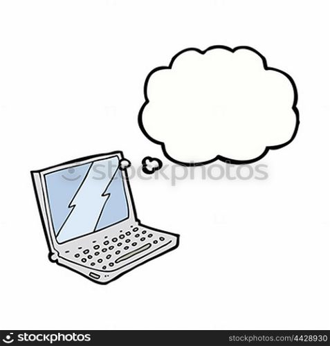 cartoon laptop computer with thought bubble