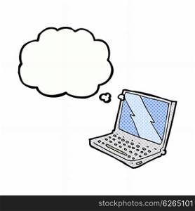 cartoon laptop computer with thought bubble