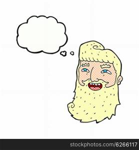 cartoon laughing bearded man with thought bubble