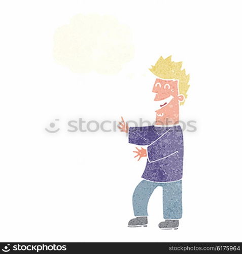 cartoon laughing man with thought bubble