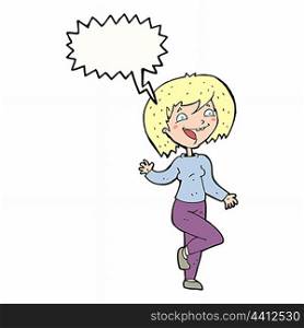 cartoon laughing woman with speech bubble