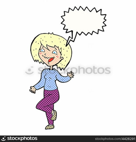 cartoon laughing woman with speech bubble