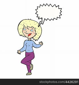 cartoon laughing woman with speech bubble