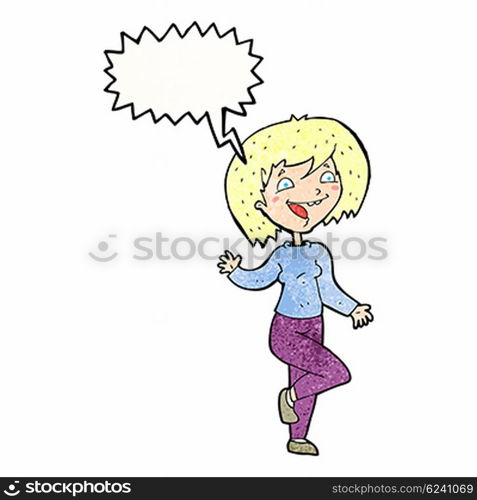 cartoon laughing woman with speech bubble