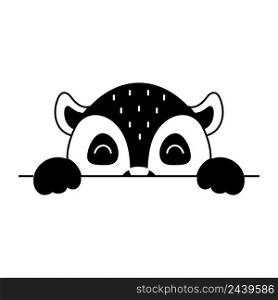 Cartoon lemur face in Scandinavian style. Cute animal for kids t-shirts, wear, nursery decoration, greeting cards, invitations, poster, house interior. Vector stock illustration