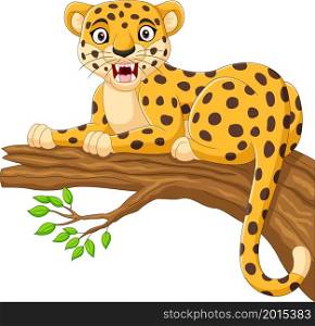 Cartoon leopard lying on a tree branch