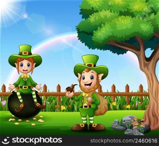 Cartoon leprechaun in the park for parade of Happy St. Patrick's Day celebration