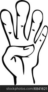 Cartoon line drawing of human hand showing 4 fingers