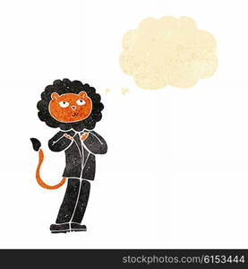 cartoon lion businessman with thought bubble