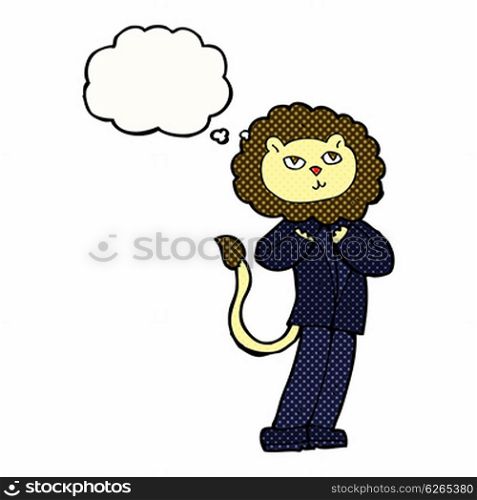 cartoon lion businessman with thought bubble