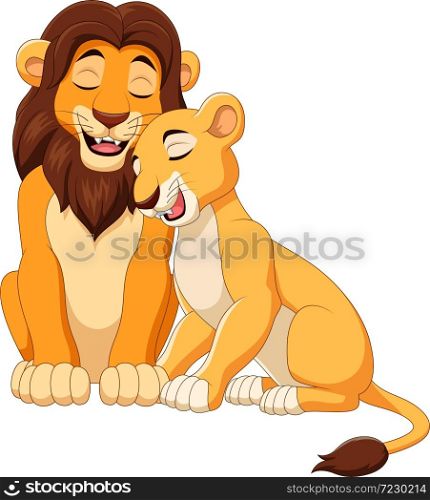 Cartoon lion couple on white background