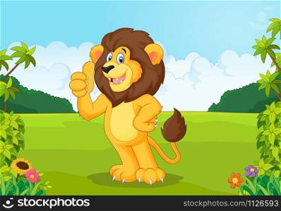 Cartoon lion giving thumb up