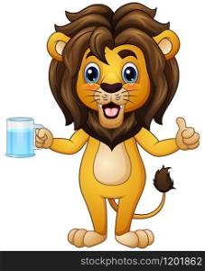 Cartoon lion holding a drink