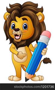 Cartoon lion holding a pencil