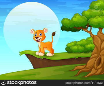 Cartoon lion near the cliff