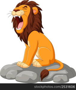 Cartoon lion roaring on the stone