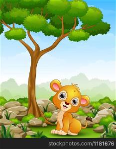 Cartoon lion sitting in the jungle