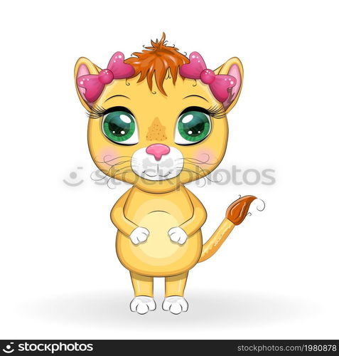 Cartoon lioness with expressive eyes. Wild animals, character, childish cute style. Cartoon lion with expressive eyes. Wild animals, character, childish cute style.