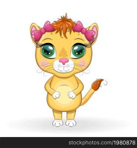 Cartoon lioness with expressive eyes. Wild animals, character, childish cute style. Cartoon lion with expressive eyes. Wild animals, character, childish cute style.