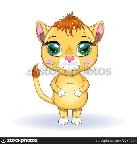 Cartoon lioness with expressive eyes. Wild animals, character, childish cute style. Cartoon lioness with expressive eyes. Wild animals, character, childish cute style.