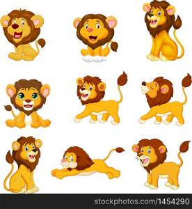 Cartoon lions collection set on white background