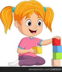 Cartoon litt≤girl playing with building blocks