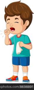 Cartoon little boy coughing on white background