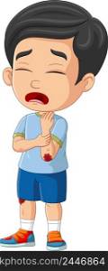 Cartoon little boy crying with elbow bleed